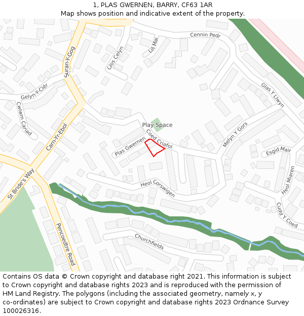 1, PLAS GWERNEN, BARRY, CF63 1AR: Location map and indicative extent of plot