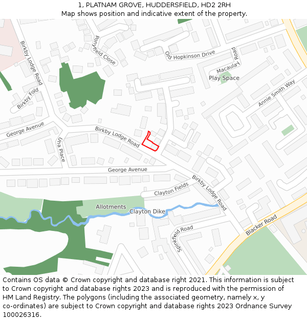 1, PLATNAM GROVE, HUDDERSFIELD, HD2 2RH: Location map and indicative extent of plot