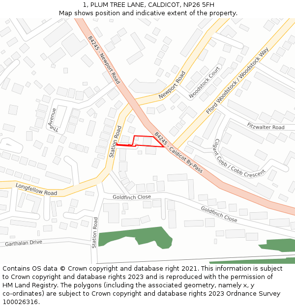 1, PLUM TREE LANE, CALDICOT, NP26 5FH: Location map and indicative extent of plot