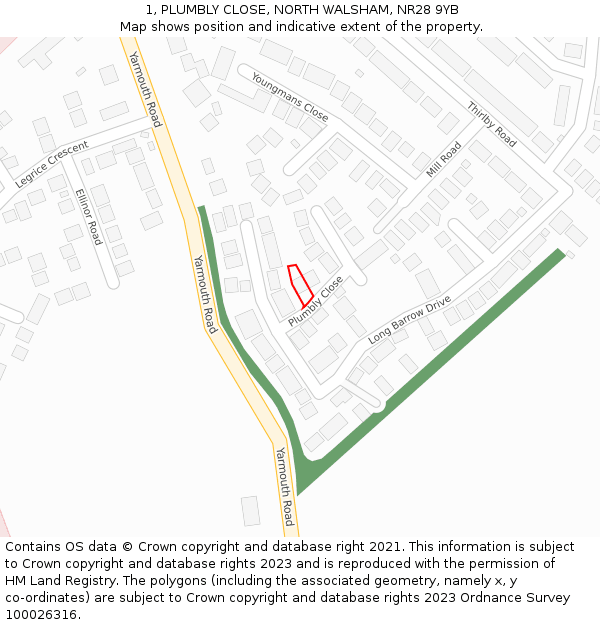 1, PLUMBLY CLOSE, NORTH WALSHAM, NR28 9YB: Location map and indicative extent of plot