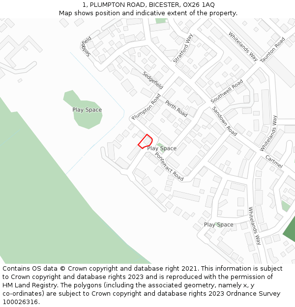 1, PLUMPTON ROAD, BICESTER, OX26 1AQ: Location map and indicative extent of plot