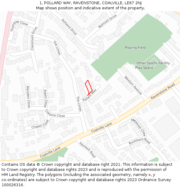 1, POLLARD WAY, RAVENSTONE, COALVILLE, LE67 2NJ: Location map and indicative extent of plot