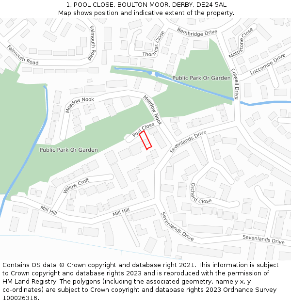 1, POOL CLOSE, BOULTON MOOR, DERBY, DE24 5AL: Location map and indicative extent of plot