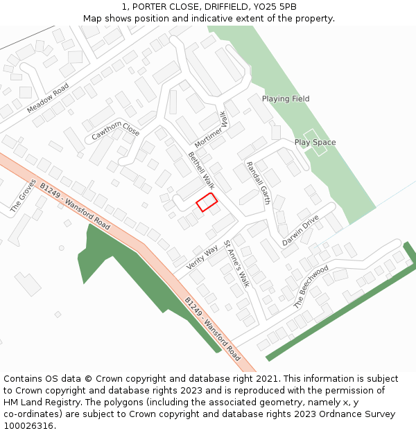 1, PORTER CLOSE, DRIFFIELD, YO25 5PB: Location map and indicative extent of plot