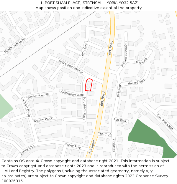 1, PORTISHAM PLACE, STRENSALL, YORK, YO32 5AZ: Location map and indicative extent of plot