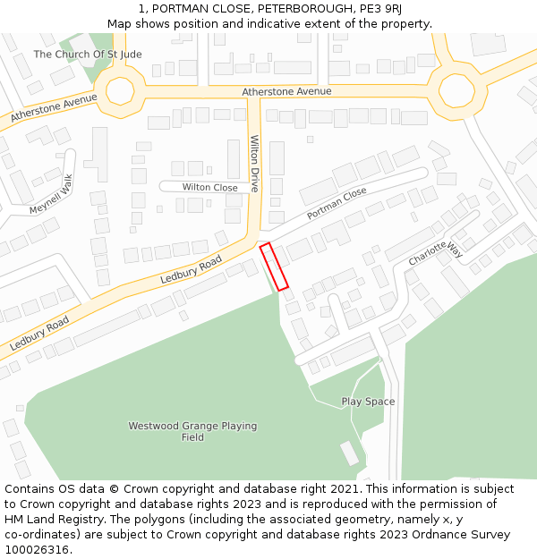 1, PORTMAN CLOSE, PETERBOROUGH, PE3 9RJ: Location map and indicative extent of plot