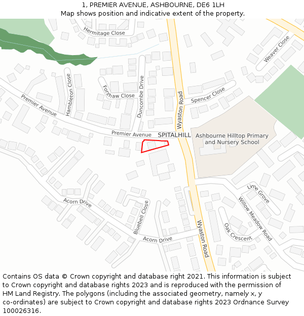1, PREMIER AVENUE, ASHBOURNE, DE6 1LH: Location map and indicative extent of plot