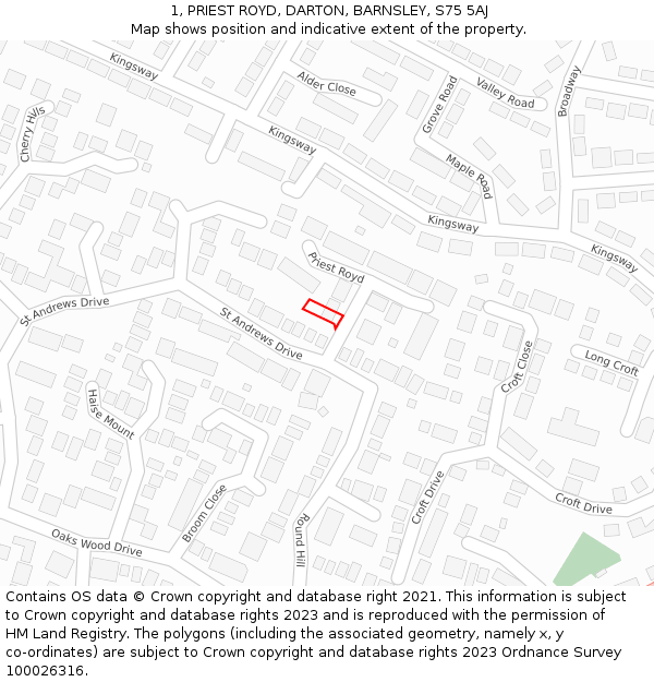 1, PRIEST ROYD, DARTON, BARNSLEY, S75 5AJ: Location map and indicative extent of plot