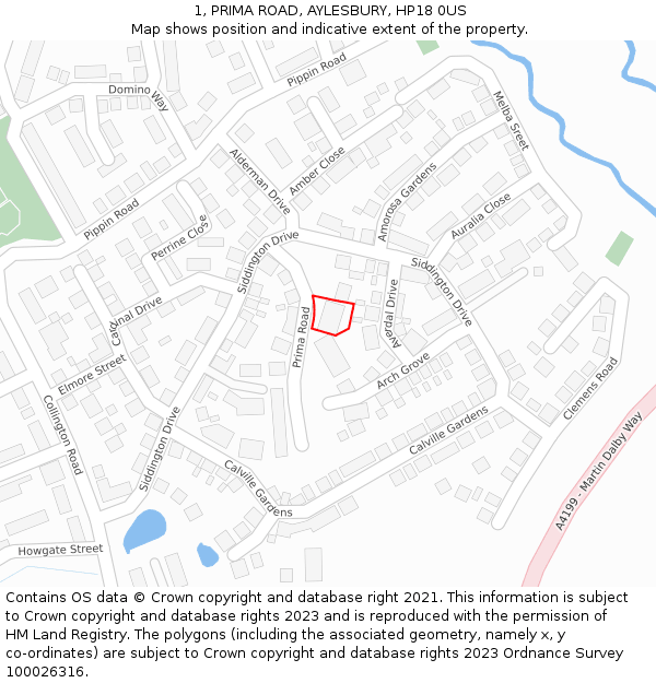 1, PRIMA ROAD, AYLESBURY, HP18 0US: Location map and indicative extent of plot