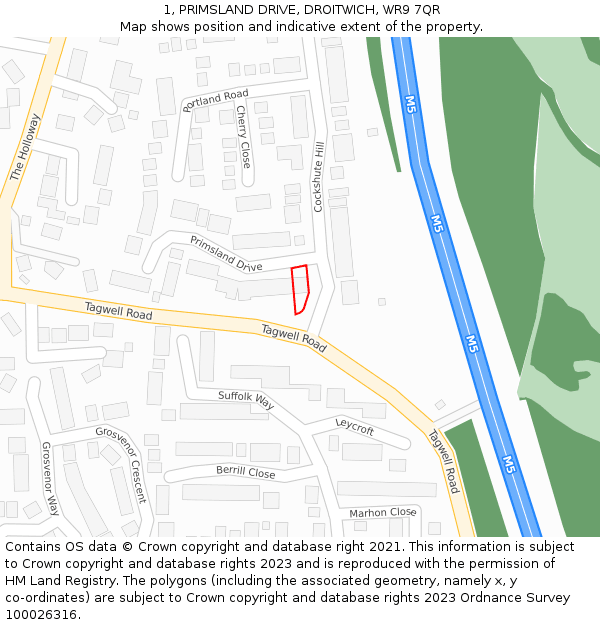 1, PRIMSLAND DRIVE, DROITWICH, WR9 7QR: Location map and indicative extent of plot