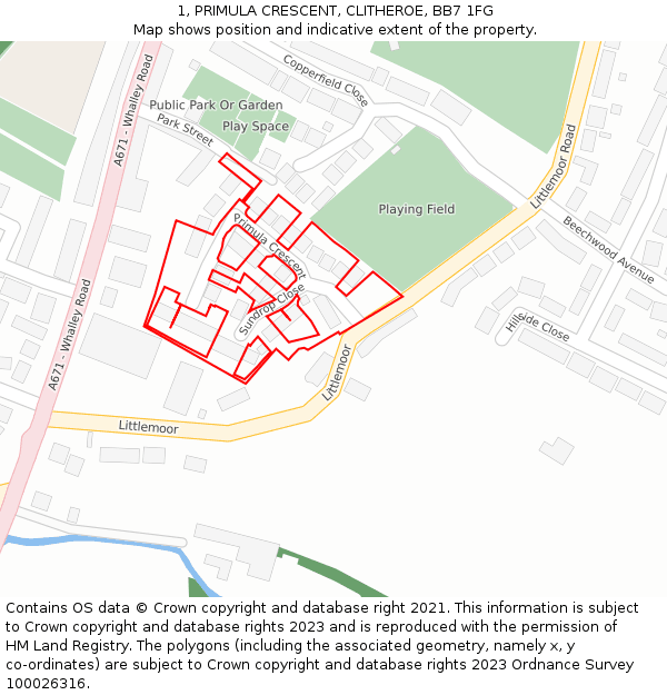 1, PRIMULA CRESCENT, CLITHEROE, BB7 1FG: Location map and indicative extent of plot