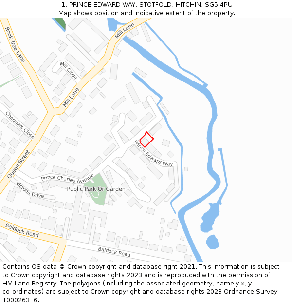 1, PRINCE EDWARD WAY, STOTFOLD, HITCHIN, SG5 4PU: Location map and indicative extent of plot
