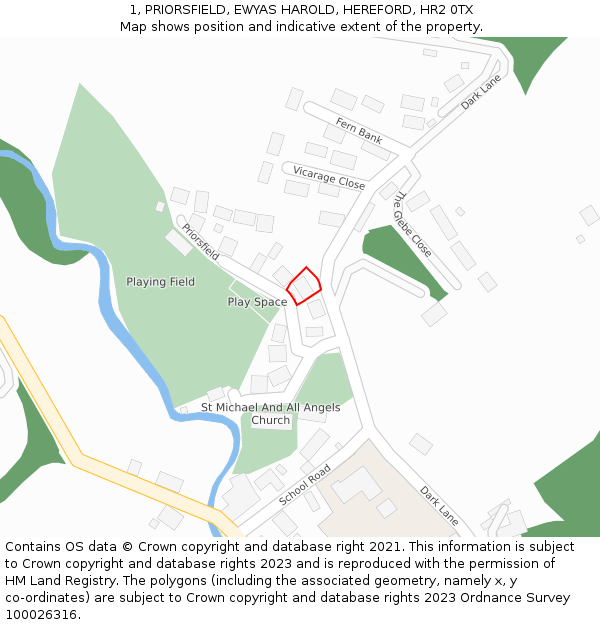 1, PRIORSFIELD, EWYAS HAROLD, HEREFORD, HR2 0TX: Location map and indicative extent of plot