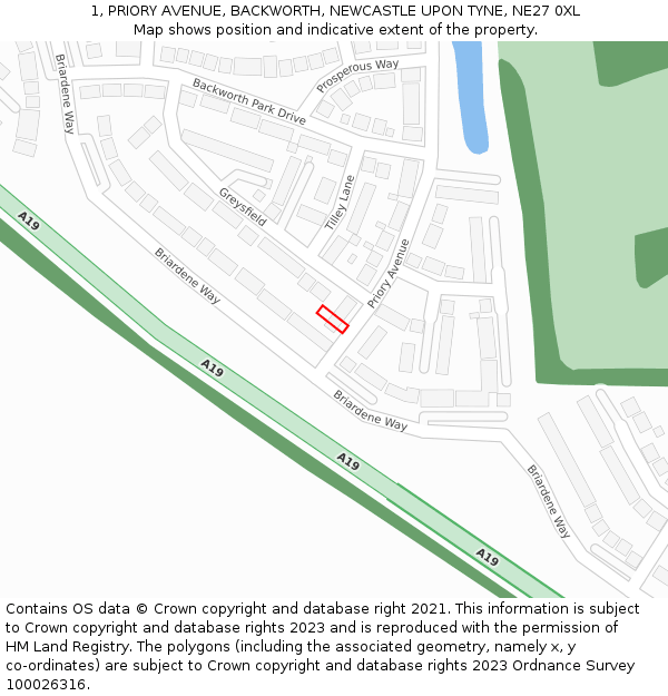 1, PRIORY AVENUE, BACKWORTH, NEWCASTLE UPON TYNE, NE27 0XL: Location map and indicative extent of plot