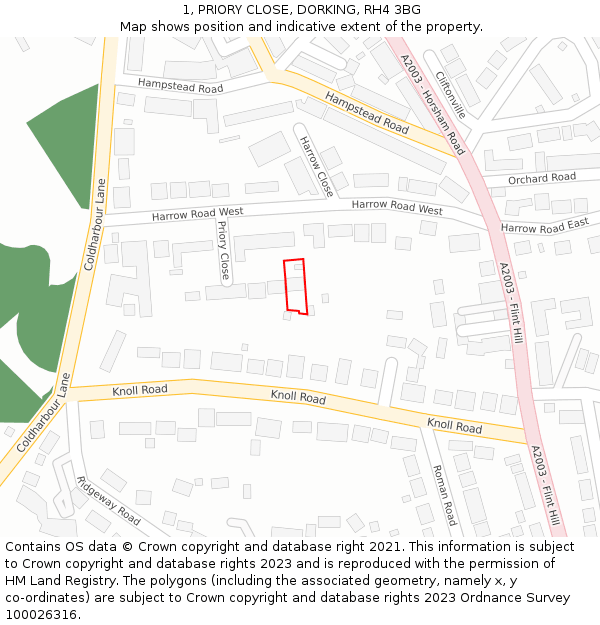 1, PRIORY CLOSE, DORKING, RH4 3BG: Location map and indicative extent of plot