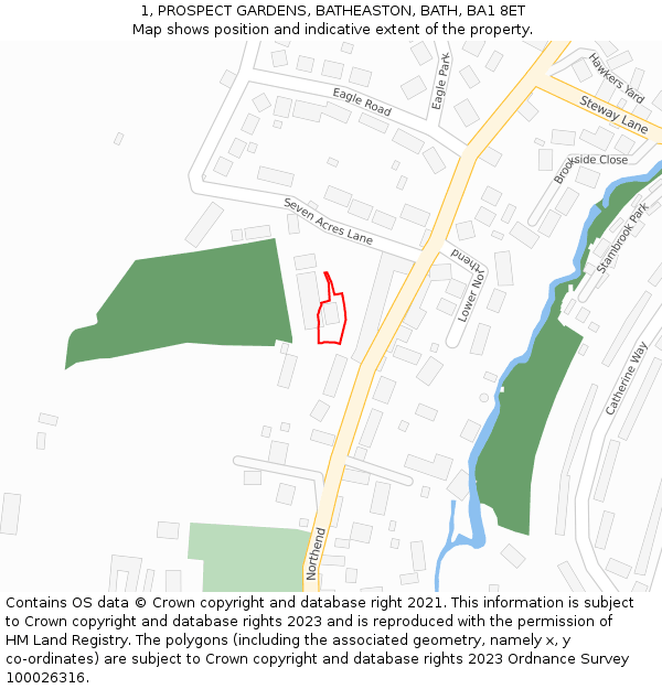 1, PROSPECT GARDENS, BATHEASTON, BATH, BA1 8ET: Location map and indicative extent of plot