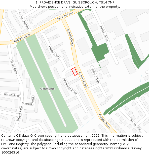 1, PROVIDENCE DRIVE, GUISBOROUGH, TS14 7NP: Location map and indicative extent of plot