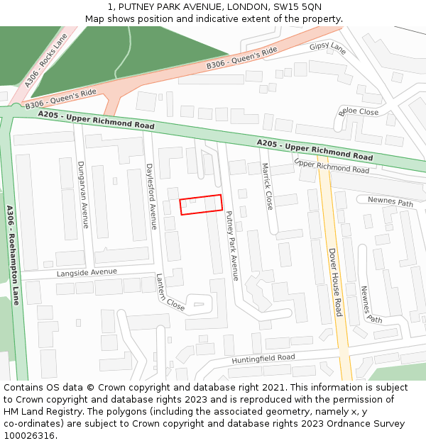 1, PUTNEY PARK AVENUE, LONDON, SW15 5QN: Location map and indicative extent of plot