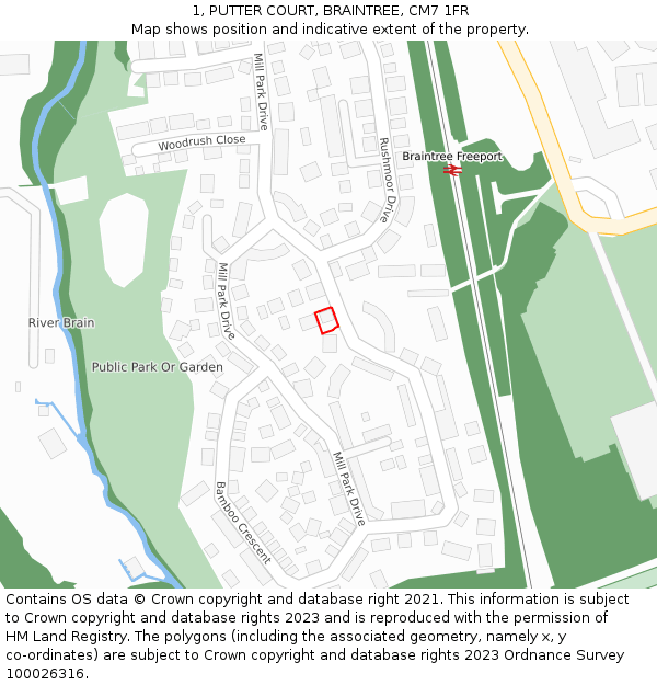 1, PUTTER COURT, BRAINTREE, CM7 1FR: Location map and indicative extent of plot