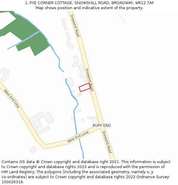 1, PYE CORNER COTTAGE, SNOWSHILL ROAD, BROADWAY, WR12 7AF: Location map and indicative extent of plot