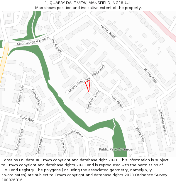 1, QUARRY DALE VIEW, MANSFIELD, NG18 4UL: Location map and indicative extent of plot