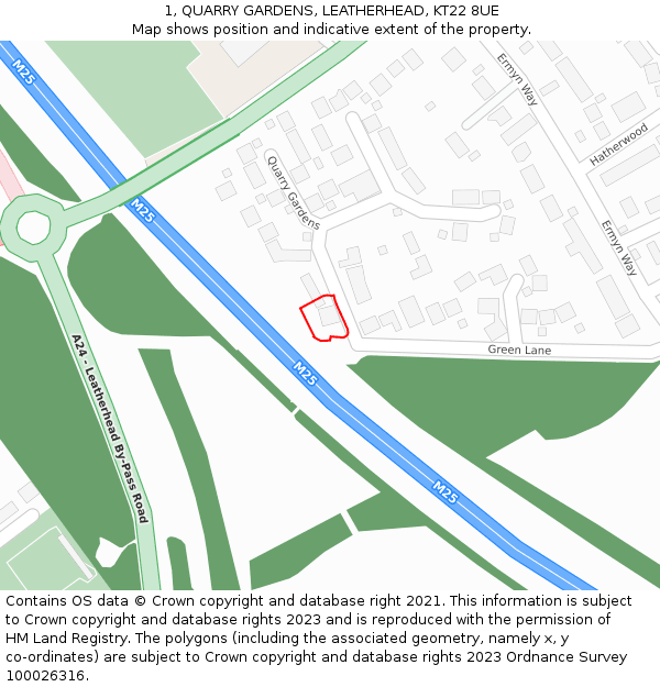 1, QUARRY GARDENS, LEATHERHEAD, KT22 8UE: Location map and indicative extent of plot