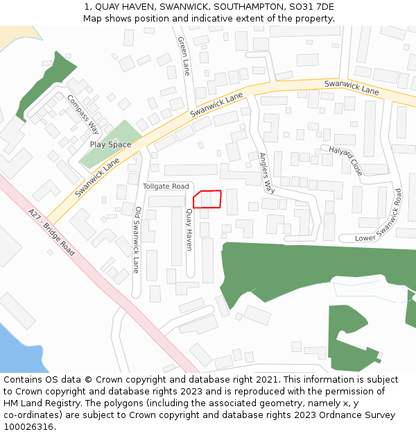1, QUAY HAVEN, SWANWICK, SOUTHAMPTON, SO31 7DE: Location map and indicative extent of plot