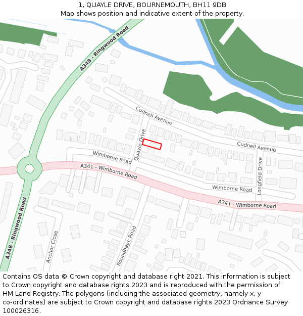 1, QUAYLE DRIVE, BOURNEMOUTH, BH11 9DB: Location map and indicative extent of plot
