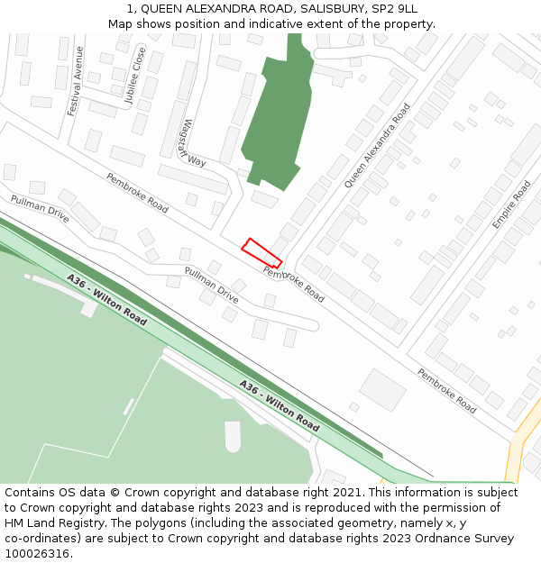 1, QUEEN ALEXANDRA ROAD, SALISBURY, SP2 9LL: Location map and indicative extent of plot