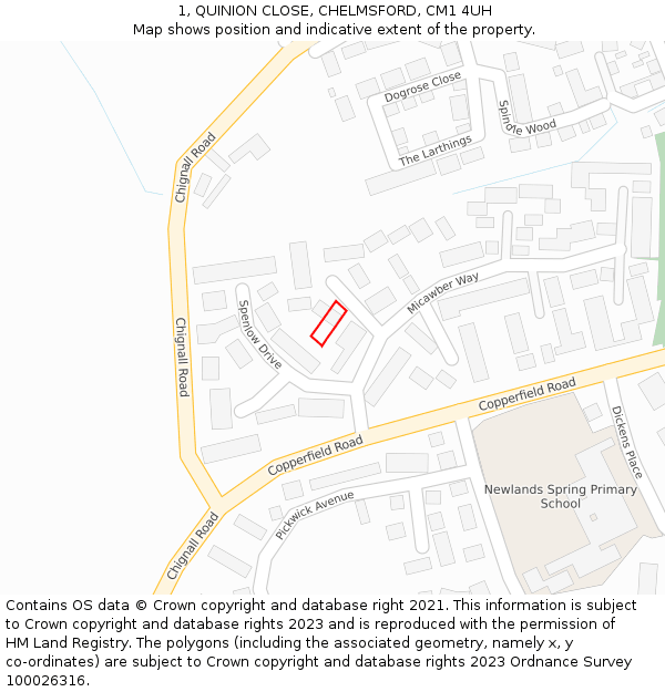 1, QUINION CLOSE, CHELMSFORD, CM1 4UH: Location map and indicative extent of plot