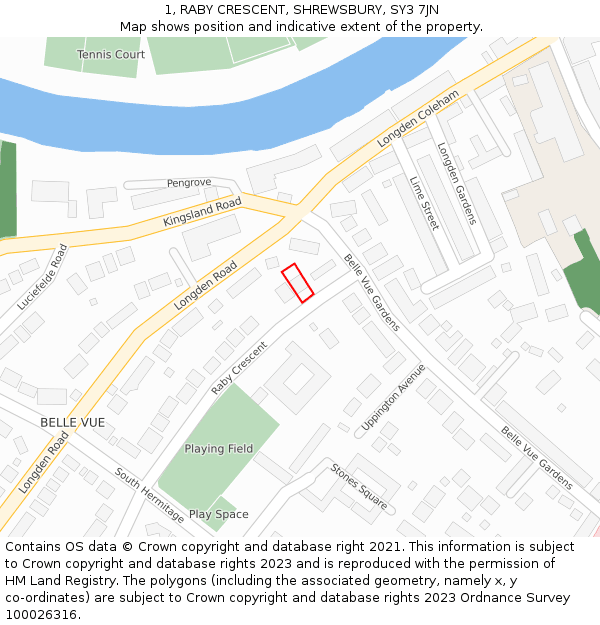 1, RABY CRESCENT, SHREWSBURY, SY3 7JN: Location map and indicative extent of plot