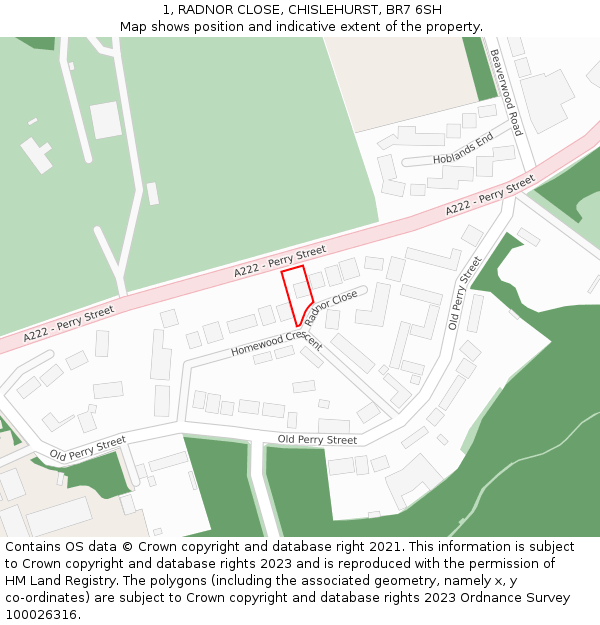 1, RADNOR CLOSE, CHISLEHURST, BR7 6SH: Location map and indicative extent of plot