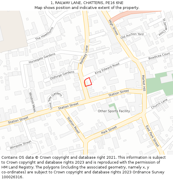 1, RAILWAY LANE, CHATTERIS, PE16 6NE: Location map and indicative extent of plot