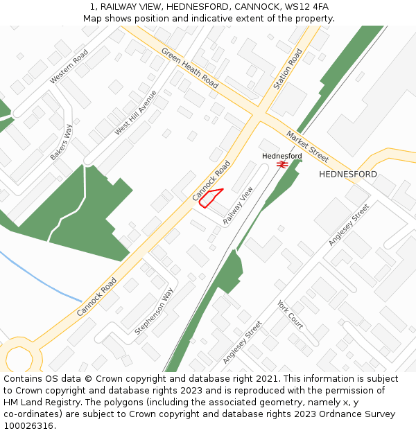 1, RAILWAY VIEW, HEDNESFORD, CANNOCK, WS12 4FA: Location map and indicative extent of plot