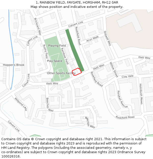 1, RAINBOW FIELD, FAYGATE, HORSHAM, RH12 0AR: Location map and indicative extent of plot