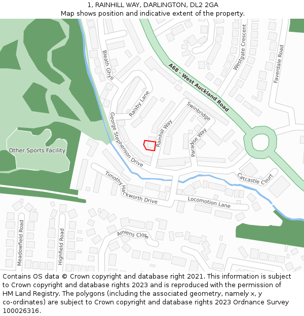 1, RAINHILL WAY, DARLINGTON, DL2 2GA: Location map and indicative extent of plot