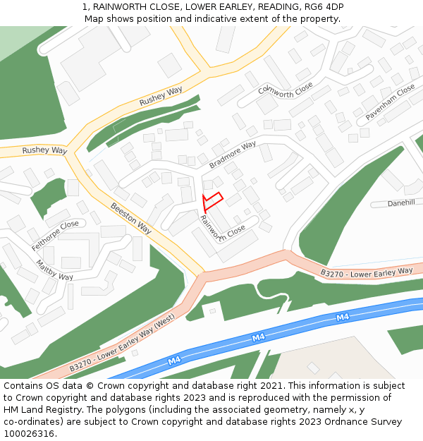 1, RAINWORTH CLOSE, LOWER EARLEY, READING, RG6 4DP: Location map and indicative extent of plot