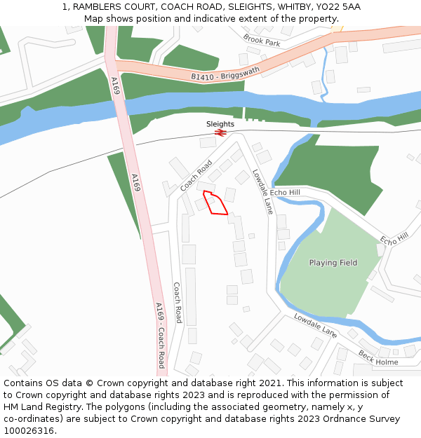 1, RAMBLERS COURT, COACH ROAD, SLEIGHTS, WHITBY, YO22 5AA: Location map and indicative extent of plot