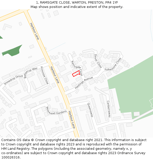 1, RAMSGATE CLOSE, WARTON, PRESTON, PR4 1YF: Location map and indicative extent of plot