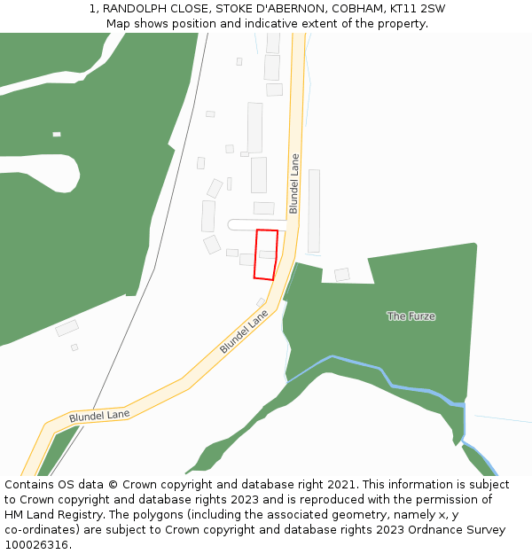 1, RANDOLPH CLOSE, STOKE D'ABERNON, COBHAM, KT11 2SW: Location map and indicative extent of plot