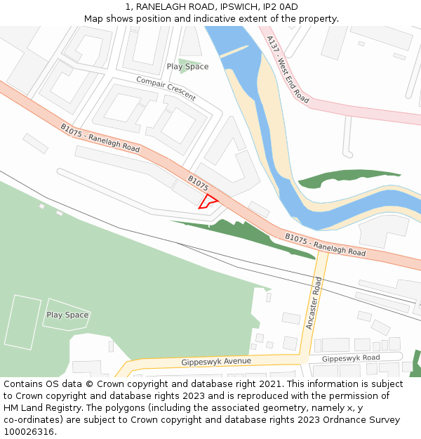 1, RANELAGH ROAD, IPSWICH, IP2 0AD: Location map and indicative extent of plot