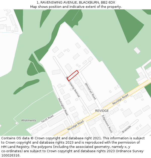 1, RAVENSWING AVENUE, BLACKBURN, BB2 6DX: Location map and indicative extent of plot