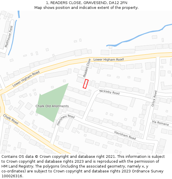 1, READERS CLOSE, GRAVESEND, DA12 2FN: Location map and indicative extent of plot