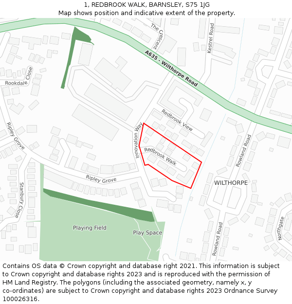 1, REDBROOK WALK, BARNSLEY, S75 1JG: Location map and indicative extent of plot