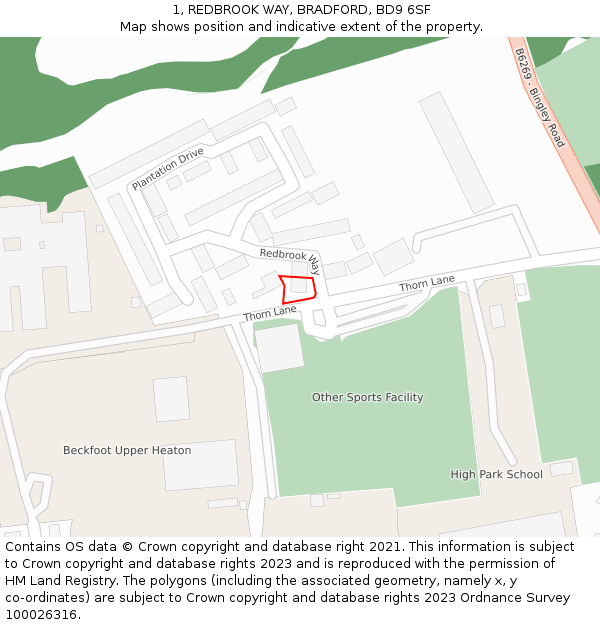 1, REDBROOK WAY, BRADFORD, BD9 6SF: Location map and indicative extent of plot