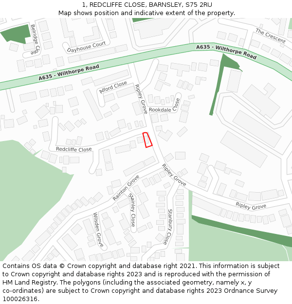 1, REDCLIFFE CLOSE, BARNSLEY, S75 2RU: Location map and indicative extent of plot