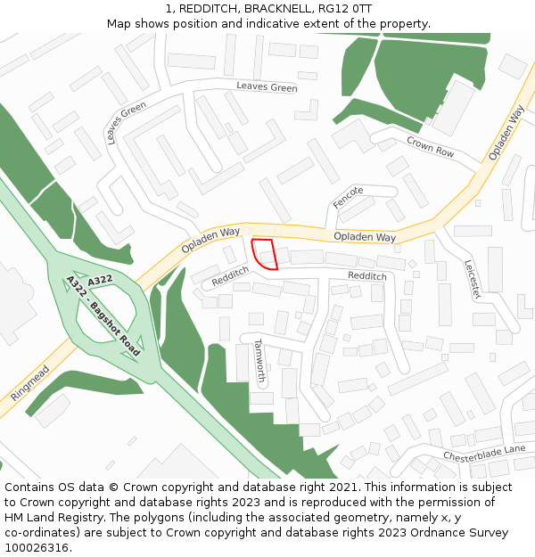 1, REDDITCH, BRACKNELL, RG12 0TT: Location map and indicative extent of plot