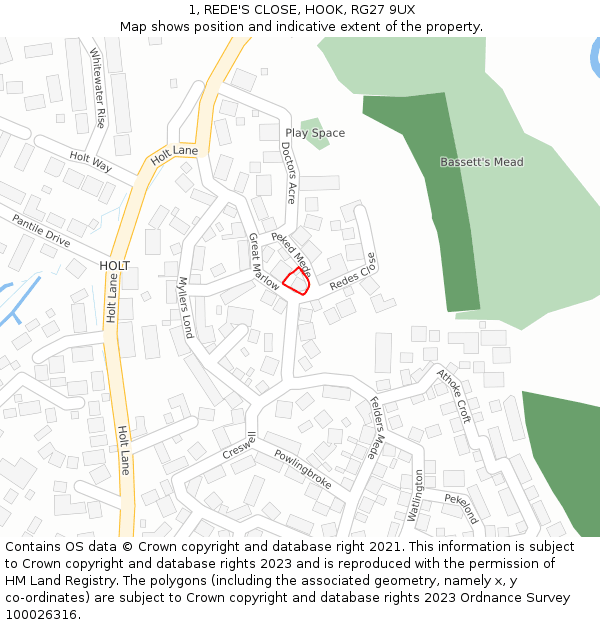 1, REDE'S CLOSE, HOOK, RG27 9UX: Location map and indicative extent of plot