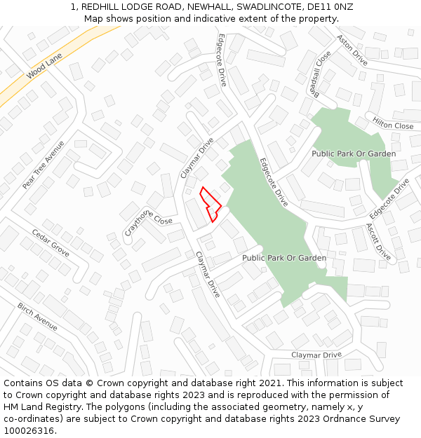 1, REDHILL LODGE ROAD, NEWHALL, SWADLINCOTE, DE11 0NZ: Location map and indicative extent of plot