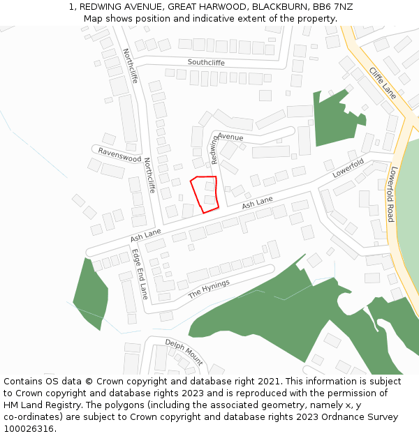 1, REDWING AVENUE, GREAT HARWOOD, BLACKBURN, BB6 7NZ: Location map and indicative extent of plot
